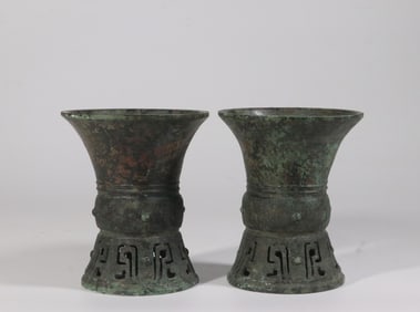 A Pair of Bronze Hu Vases