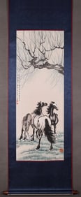 A Hanging Scroll Depicting Three Horses Under Willow Attributed to Xu Beihong