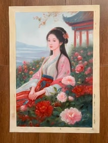 A Painting Depicting Beauty on Cotton Linen by Leng Jun