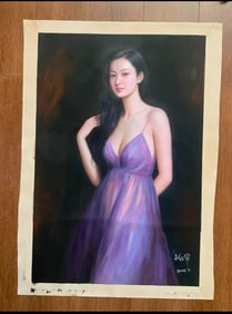 A Painting Depicting Modern Beauty on Cotton Linen by Leng Jun