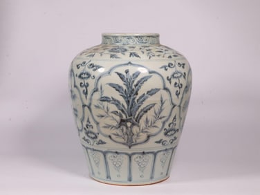 A Blue and White Floral Jar