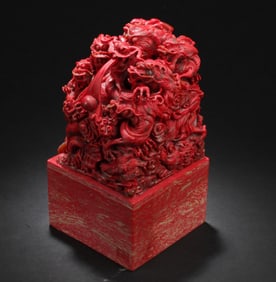 Chinese Red Color Carved Dragon Seal