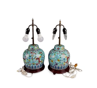 A Pair of Antique Cloisonne Table Lamps
