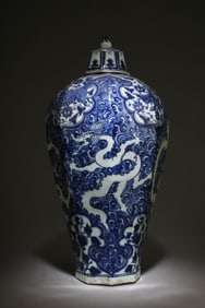 A Blue and White Octagonal Dragon Meiping Vase