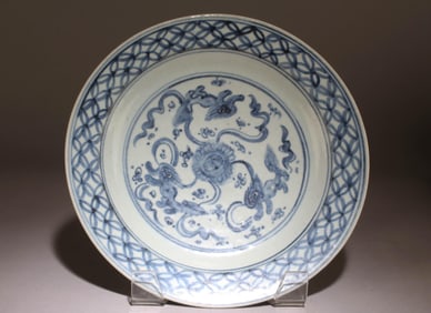 A Chinese Blue and White Plate with a Qilin Design