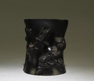 Antique Chinese Hardwood Carved Brushpot