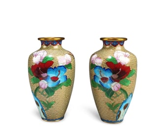 A Pair of Flower Cloisonne Vases