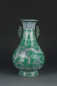 A Famille Verte Dragon Double-Eared Porcelain Vase