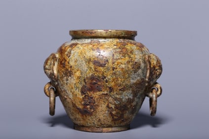 An Archaic Jade Jar With Chi-Dragon Motif and Ring Handles
