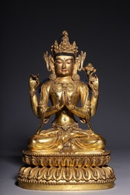 A Gilt Bronze Four-Armed Avalokiteshvara Statue