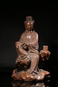 A Bronze Guanyin Statue Holding Scripture