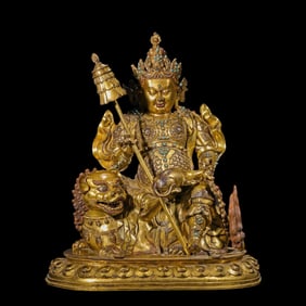 A Gilt Bronze Gem-Inlaid Vaisravana Statue