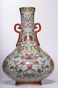 A Fencai Vase With Floral Scroll Design