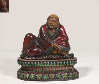 A Shoushan Stone Painted Arhat Statue