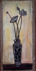 A Canvas Oil Painting "Lotus Vase" Attributed To Chang Yu