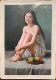 A Canvas Oil Painting "Girl" Attributed To Leng Jun