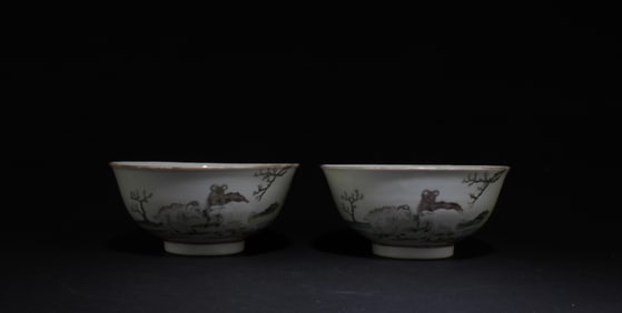 Two Antique Fencai Bowls