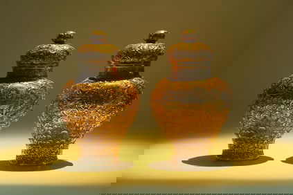 A Pair of Gilt Bronze Mini Vases with Lid