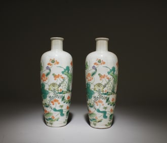 A Pair of Chinese Famille Verte Vases