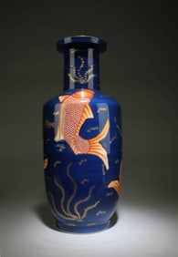 A Blue Glazed Vase with Fish Motif