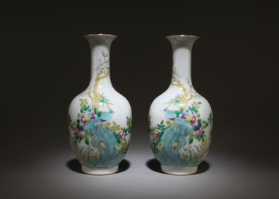 A Pair of Fencai Vases