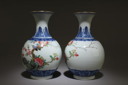 A Set of Two Fencai Vases