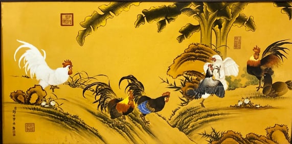 A Hardwood Framed Porcelain Plaque