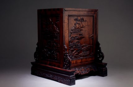 A Carved Wooden Jewelry Box with stand