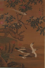 Chinese Ducks Hanging Scroll Painting