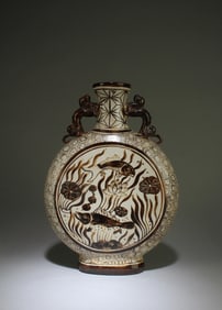 A Cizhou Moonflask Vase with Fish Motif