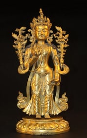 Antique Chinese Gilt Bronze Bodhisattva Statue