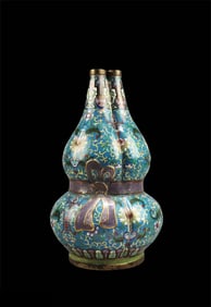 A gilt bronze cloisonné 3-spout double gourd vase
