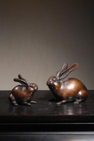 A Pair of Bronze Rabbit Ornaments