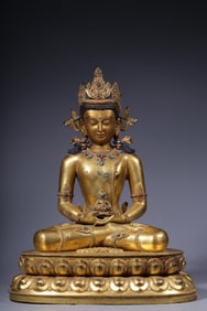 A Gilt Bronze Inlaid Amitayus Buddha Statue
