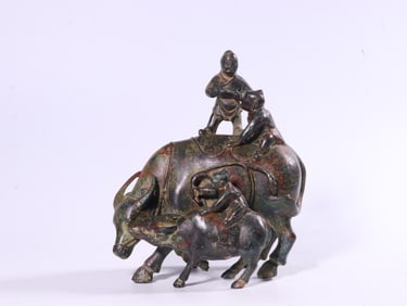A Bronze Boy and Ox Ornament