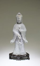 A Carved Jade Standing Guanyin Statue