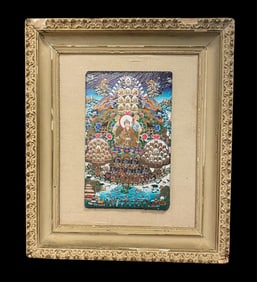 A Framed Chiseled Rock Tibetan Thangka