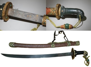 A Bronze Ornament with Jade Handle and Accesory