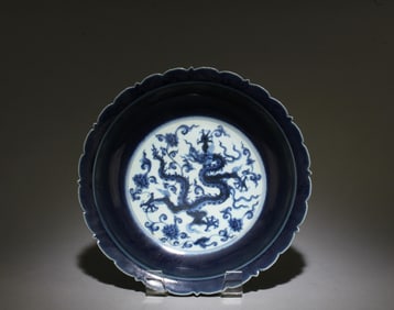A Blue and White Dragon Plate