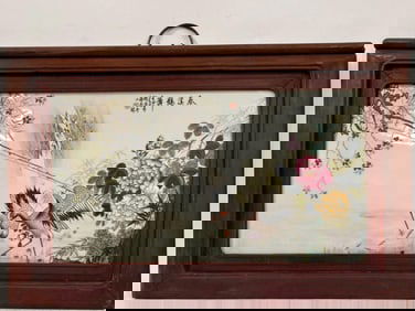 A Hardwood Framed Porcelain Plaque