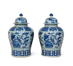A Pair of Blue & White Porcelain Jars