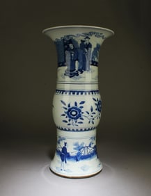 Blue & White Figure Porcelain Phoenix-Tail Vase