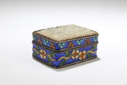 A Small Cloisonne Box with Jade inlay