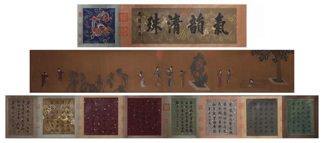 Chinese Long Scroll Painting  Qiu Ying mark