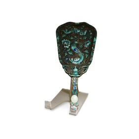 An Enamel Hand-held Mirror with A Hetian Jade