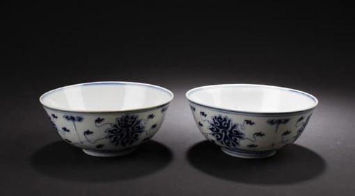Two Antique Chinese Blue & White Bowls