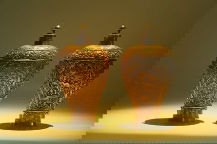 A Pair of Gilt Bronze Mini Vases with Lid