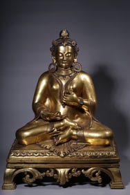 A Gilt Bronze Inlaid Guanyin Statue