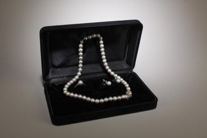 A Pearl Necklace and Earrings