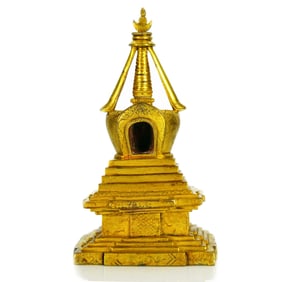 A Sino-Tibetan Gilt Bronze Stupa